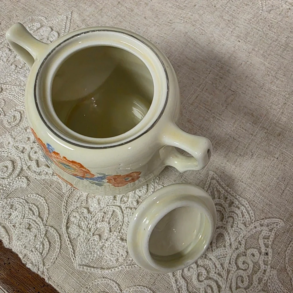 Hall's Vintage Poppy Floral Lidded Sugar Bowl Cream Orange - Picture 4 of 6
